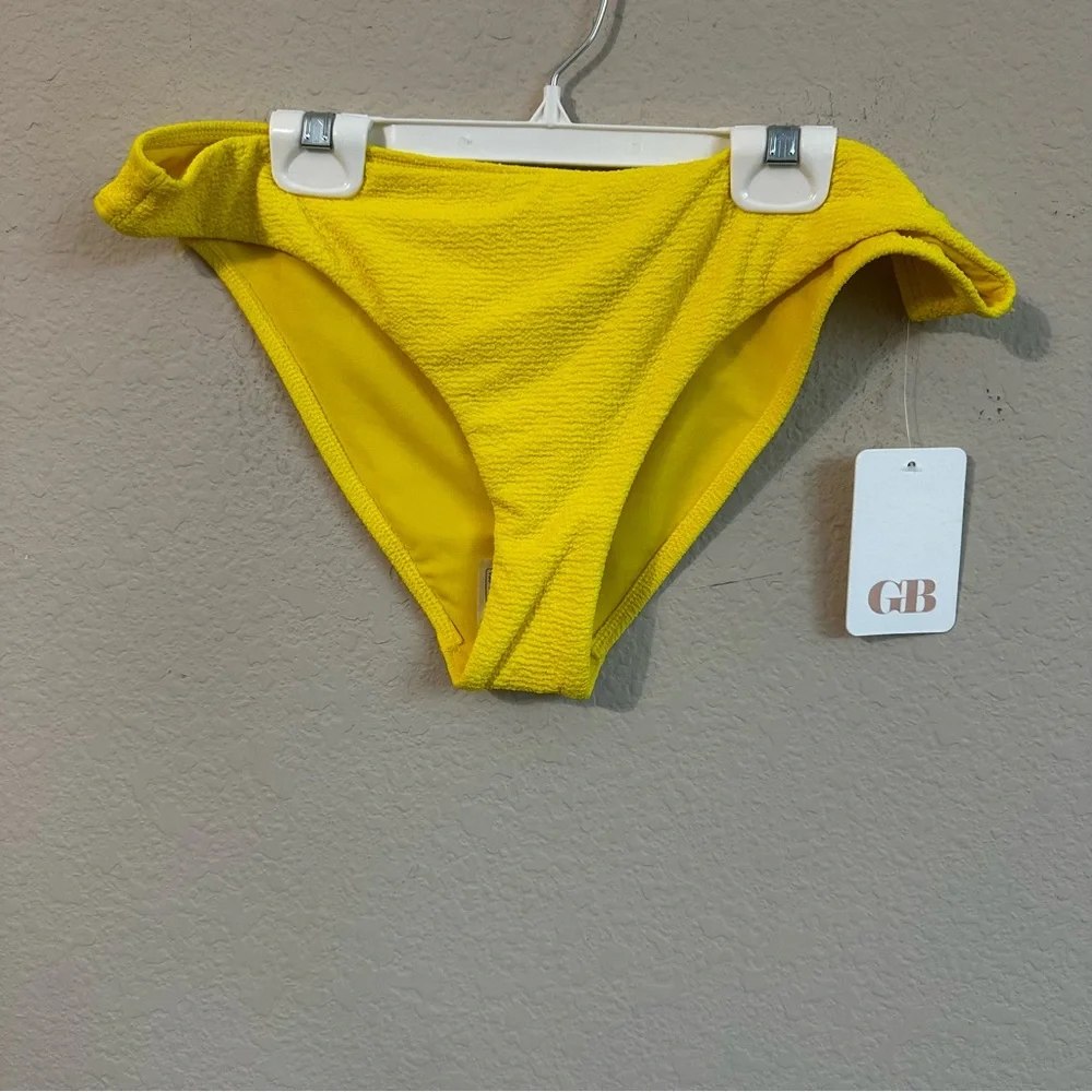 GB Bikini Bottom Yellow Hipster Retro Scrunch Texture Swimsuit Swim Classic NWT